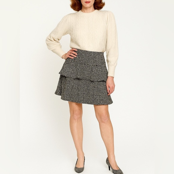 david n Vintage Houndstooth Wool Ruffled Skirt - Picture 13 of 13